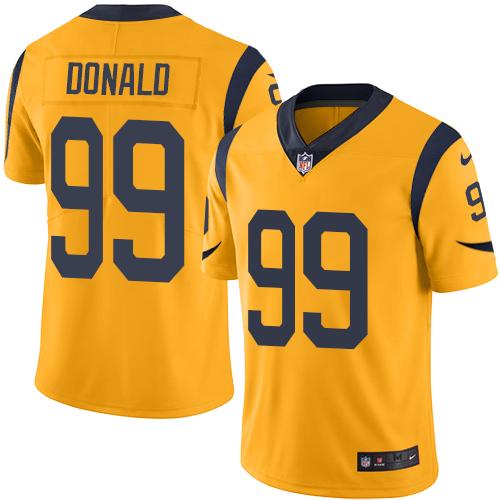 Nike Rams #99 Aaron Donald Gold Men's Stitched NFL Limited Rush Jersey - Click Image to Close